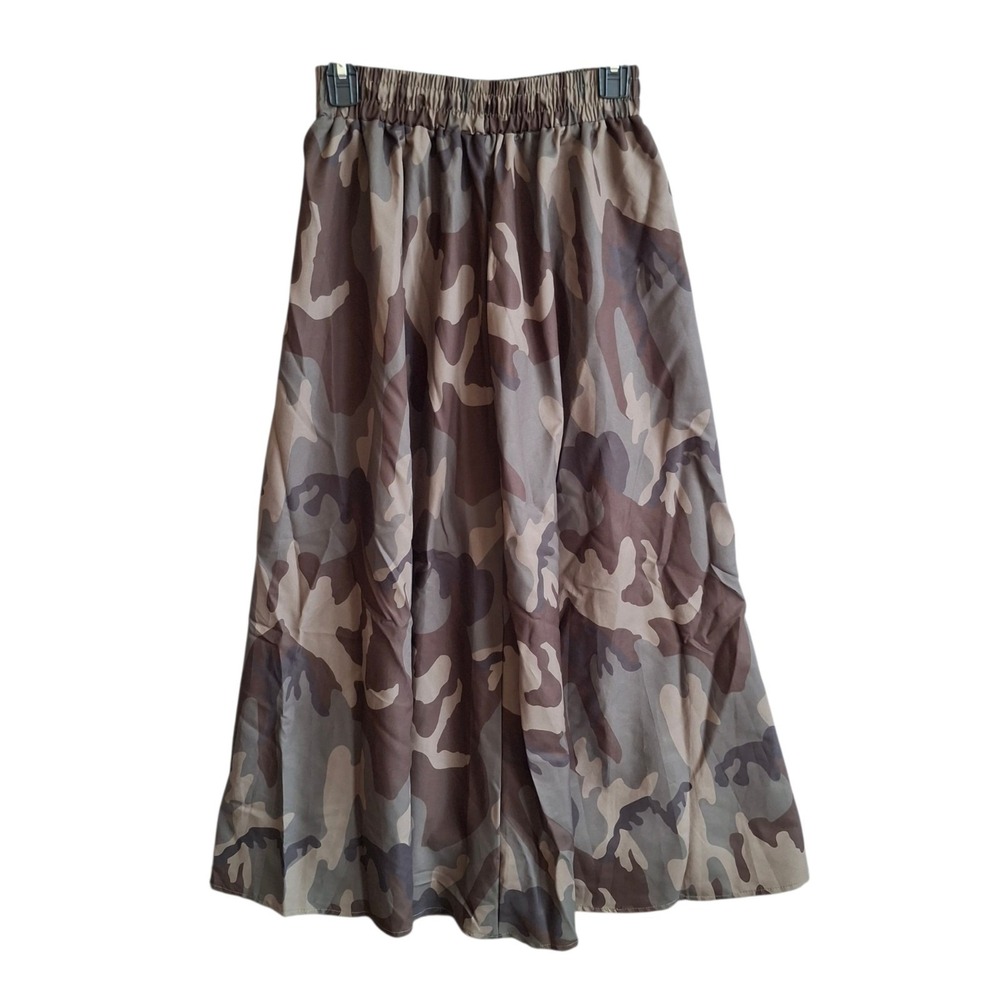 MICAS Camo Maxi Skirt Womens Small? 100% Cotton Elastic Waist Camouflage Green